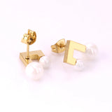 Music Note Pearl Stud Earrings Stainless Steel Jewelry Gift