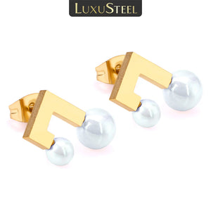 Music Note Pearl Stud Earrings Stainless Steel Jewelry Gift