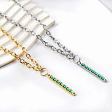 Green Zircon Crystal Pendant Necklace Stainless Steel Geometric Square Charm