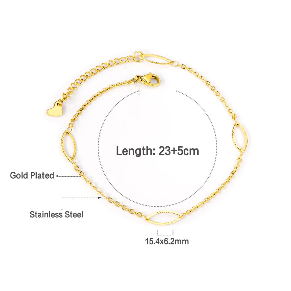 Oval Round Stainless Steel Anklet Bracelet for Women