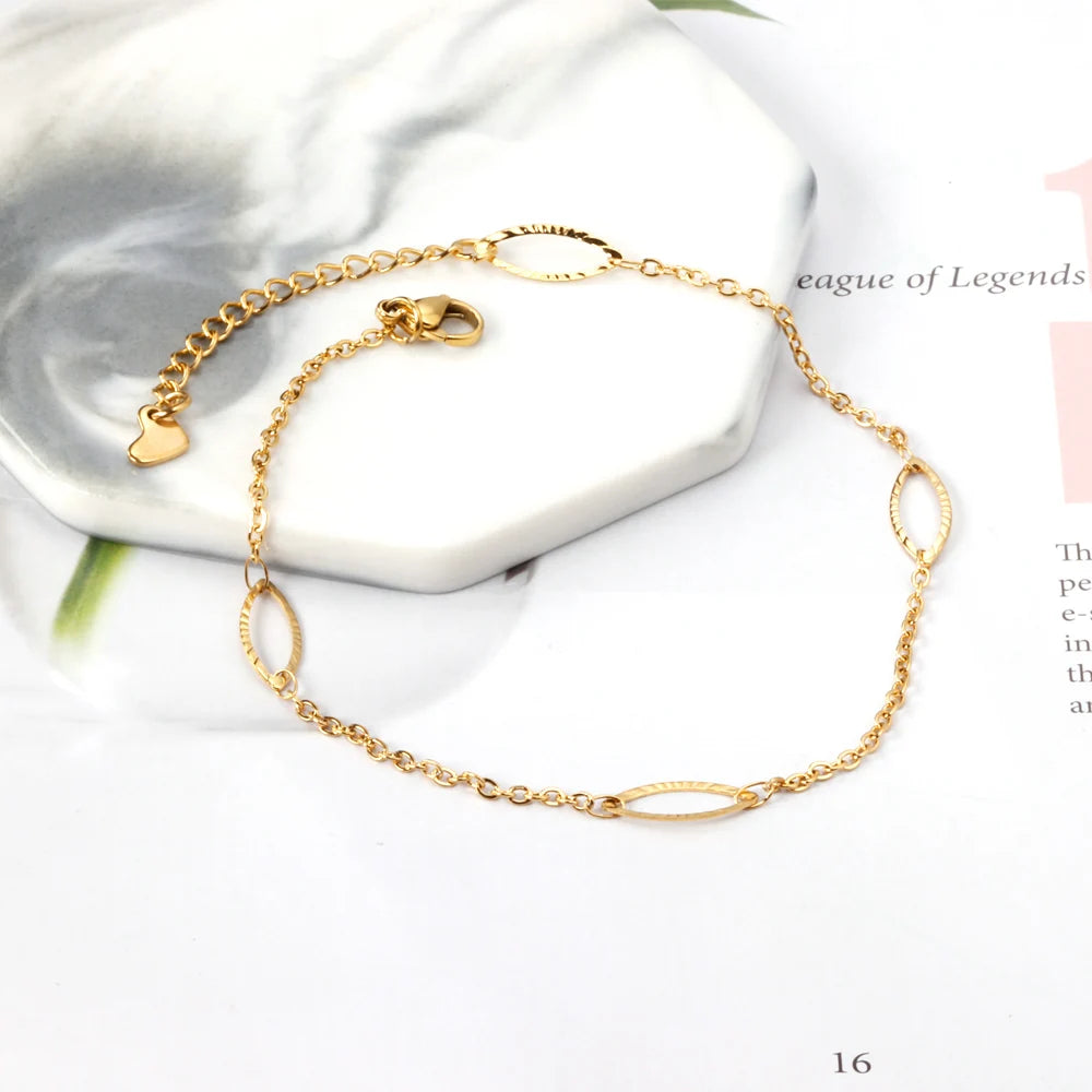 Oval Round Stainless Steel Anklet Bracelet for Women