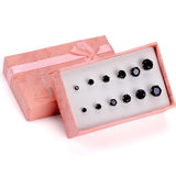 Punk 6Pairs Stainless Steel Crystal Stud Earrings Set Women Men Round Jewelry