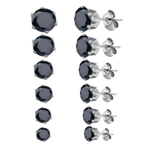 Punk 6Pairs Stainless Steel Crystal Stud Earrings Set Women Men Round Jewelry