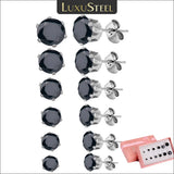 Punk 6Pairs Stainless Steel Crystal Stud Earrings Set Women Men Round Jewelry