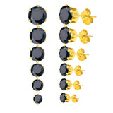 Punk 6Pairs Stainless Steel Crystal Stud Earrings Set Women Men Round Jewelry