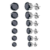 Punk 6Pairs Stainless Steel Crystal Stud Earrings Set Women Men Round Jewelry