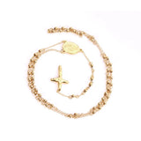 Rosary Beads Cross Pendant Necklace Stainless Steel Prayer Jesus Long Chain
