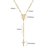 Rosary Beads Cross Pendant Necklace Stainless Steel Prayer Jesus Long Chain