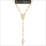 Rosary Beads Cross Pendant Necklace Stainless Steel Prayer Jesus Long Chain