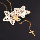 Rosary Beads Cross Pendant Necklace Stainless Steel Prayer Jesus Long Chain