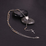 Rosary Beads Cross Pendant Necklace Stainless Steel Prayer Jesus Long Chain
