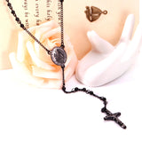 Rosary Beads Cross Pendant Necklace Stainless Steel Prayer Jesus Long Chain