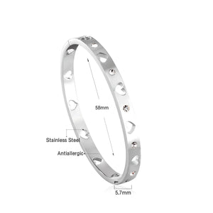 Silver Stainless Steel Heart CZ Bracelet Crystal Cuff Jewelry