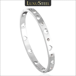 Silver Stainless Steel Heart CZ Bracelet Crystal Cuff Jewelry