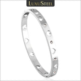 Silver Stainless Steel Heart CZ Bracelet Crystal Cuff Jewelry