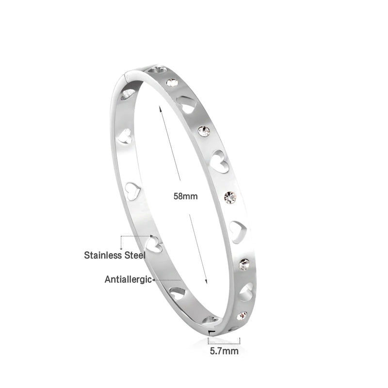 Silver Stainless Steel Heart CZ Bracelet Crystal Cuff Jewelry
