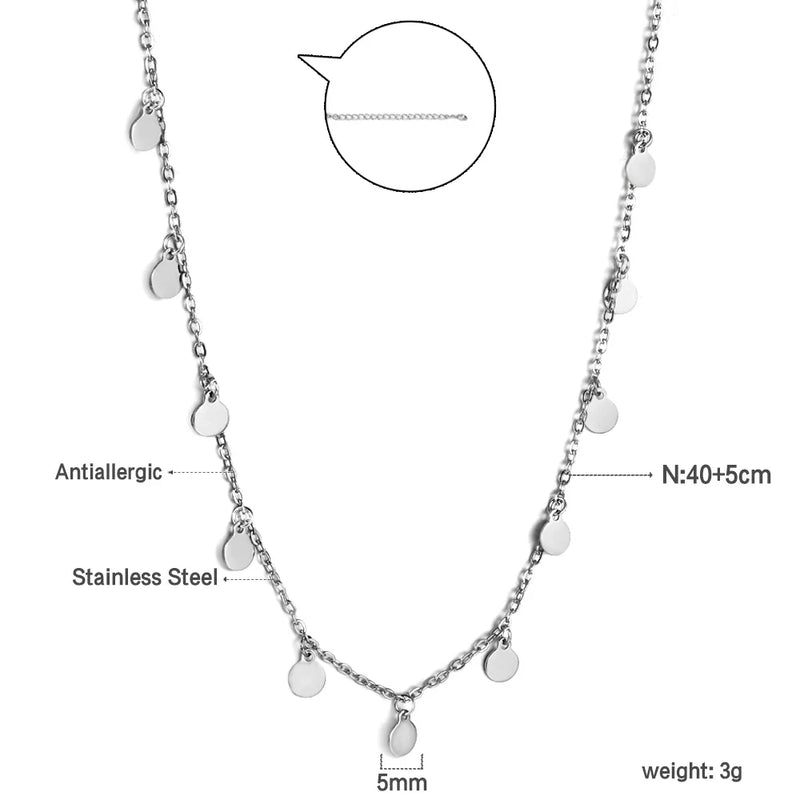Stainless Steel Small Coin Pendant Necklace for Women