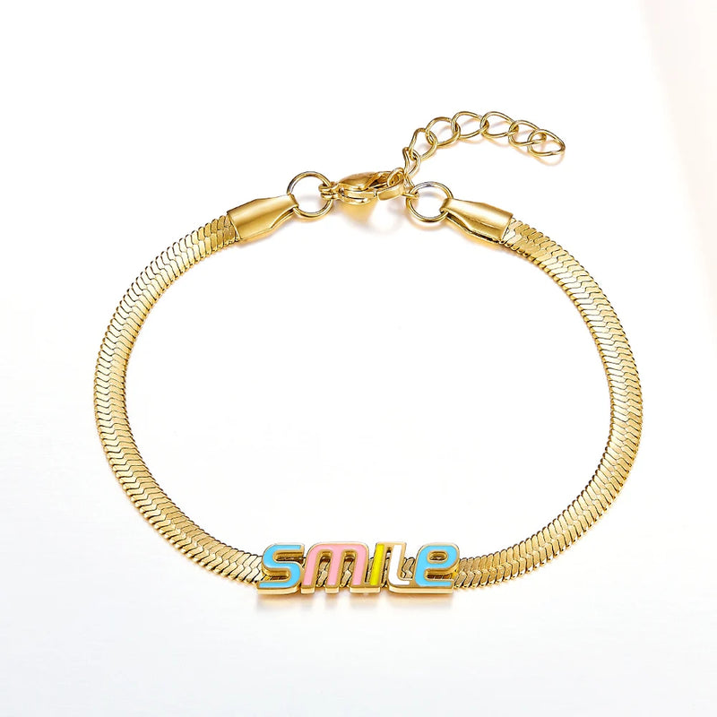 Stainless Steel Smile Snake Chains Bracelet Bangle Women Gift