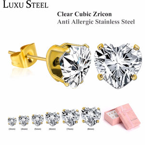Heart Shape Crystal Stud Earrings Set for Women, 6 Pairs
