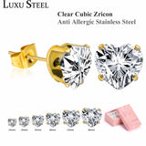 Heart Shape Crystal Stud Earrings Set for Women, 6 Pairs