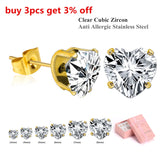 Heart Shape Crystal Stud Earrings Set for Women, 6 Pairs