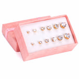 Heart Shape Crystal Stud Earrings Set for Women, 6 Pairs