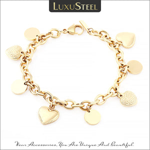 Heart Coin Charm Bracelet for Women Cuban Link Chain Jewelry