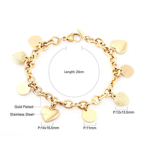 Heart Coin Charm Bracelet for Women Cuban Link Chain Jewelry