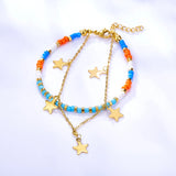 Stainless Steel Beaded Bracelets Bangles with Star Pendants