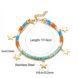 Stainless Steel Beaded Bracelets Bangles with Star Pendants