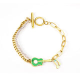 Stainless Steel Lobster Clasp Bracelet Violin Note Pearl Layer