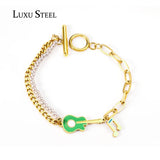 Stainless Steel Lobster Clasp Bracelet Violin Note Pearl Layer