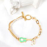 Stainless Steel Lobster Clasp Bracelet Violin Note Pearl Layer