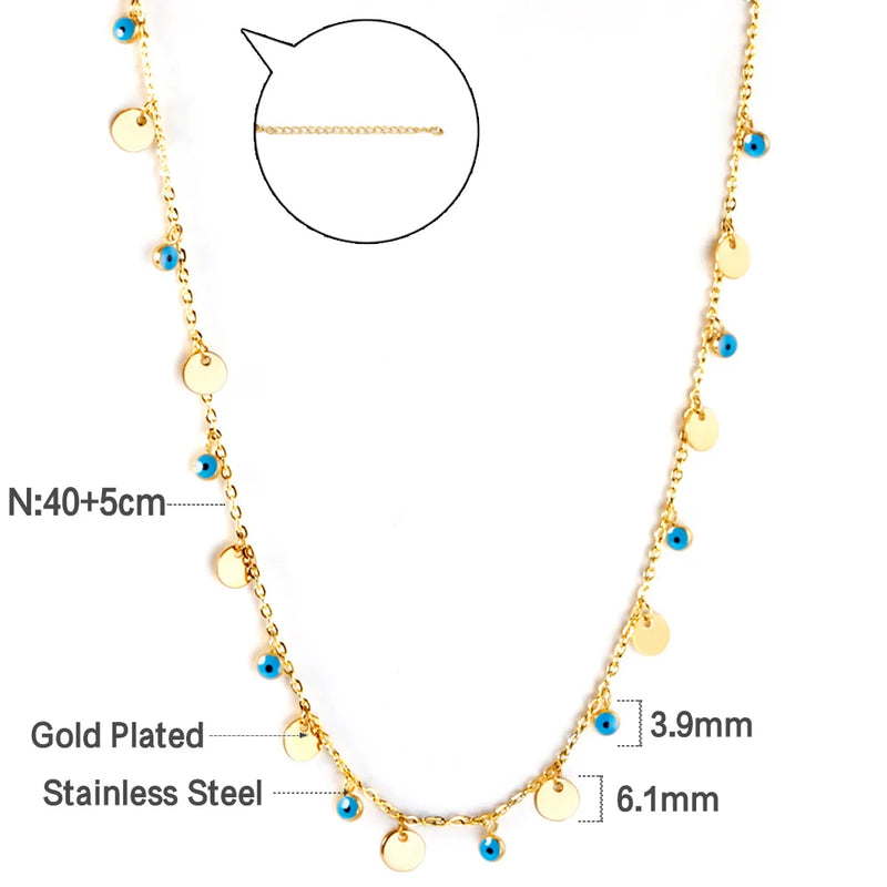 Stainless Steel Evil Eye Pendant Necklace Choker for Women