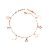 Stainless Steel Star Moon CZ Pendants Link Chains Bracelet Extender