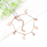 Stainless Steel Star Moon CZ Pendants Link Chains Bracelet Extender