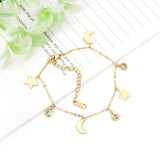 Stainless Steel Star Moon CZ Pendants Link Chains Bracelet Extender