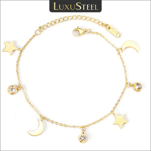 Stainless Steel Star Moon CZ Pendants Link Chains Bracelet Extender