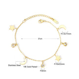 Stainless Steel Star Moon CZ Pendants Link Chains Bracelet Extender