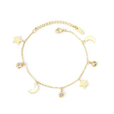 Stainless Steel Star Moon CZ Pendants Link Chains Bracelet Extender