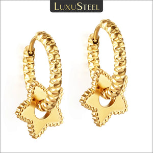 Metal Star Pendant Drop Huggie Earrings for Women Girls Vintage