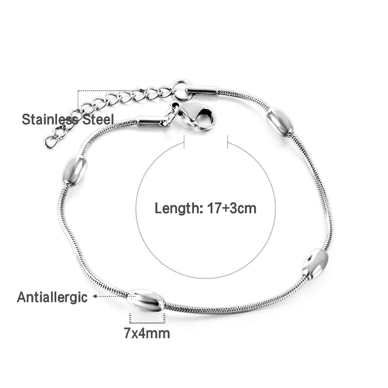 Stainless Steel Thin Round Snake Bracelet Adjustable No Fade