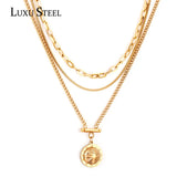 Stainless Steel Layer Chains Necklace Hiphop Jewelry Star Pendants