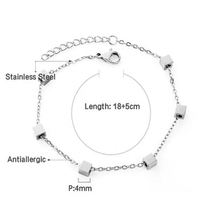 Stainless Steel Chain Bracelet Square Charm Wristband Jewelry