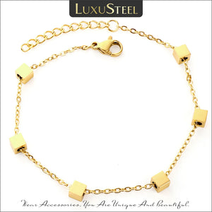 Stainless Steel Chain Bracelet Square Charm Wristband Jewelry