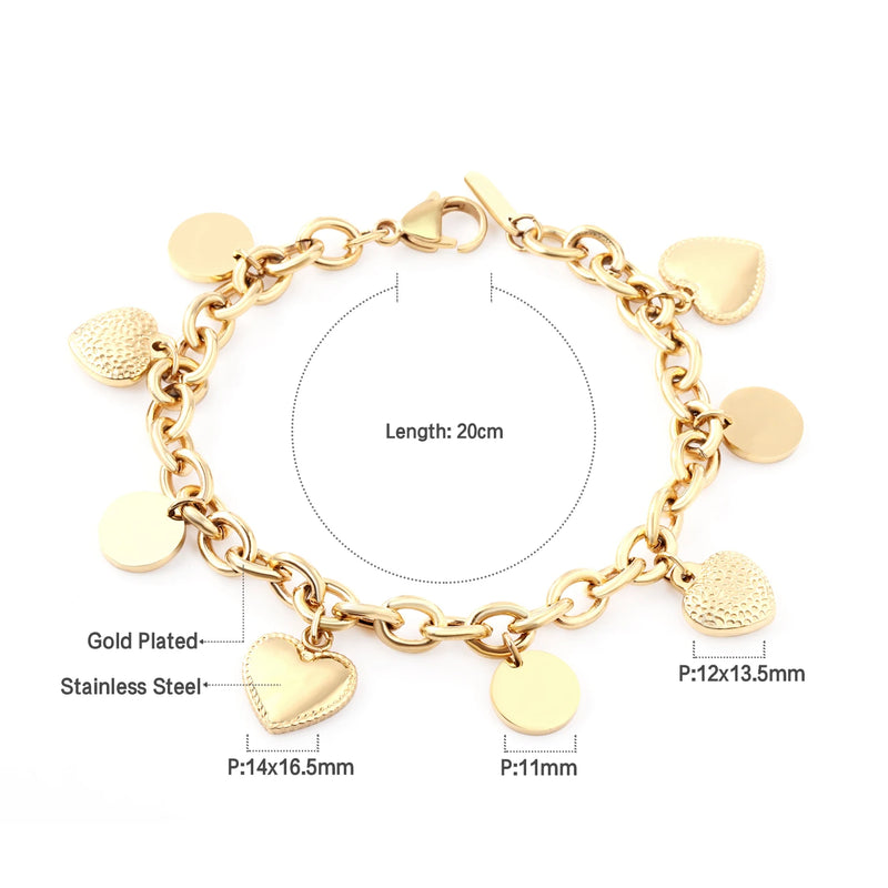Stainless Steel Heart Double Layered Bracelet for Women Girls