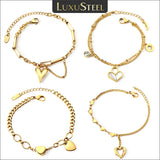 Stainless Steel Heart Double Layered Bracelet for Women Girls