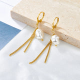 Stainless Steel Pearl Hoop Earrings Tassel Chain Earring