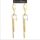 Stainless Steel Pearl Hoop Earrings Tassel Chain Earring