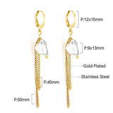 Stainless Steel Pearl Hoop Earrings Tassel Chain Earring